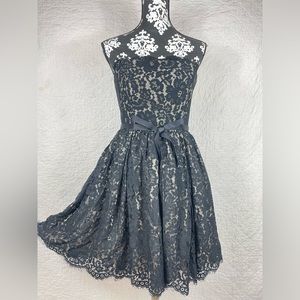🔥Neiman Marcus Robert Rodriguez Black Strapless Floral Lace Ball Mini Dress 6
